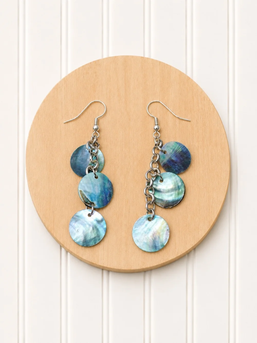 Blue Abalone Disc Dangle Earrings